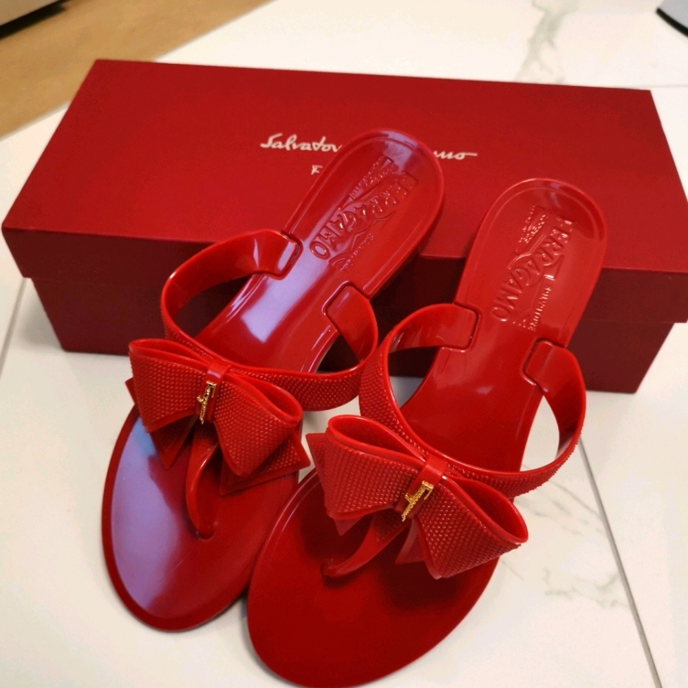 Salvatore Ferragamo Red Bali Jelly Flip Flops